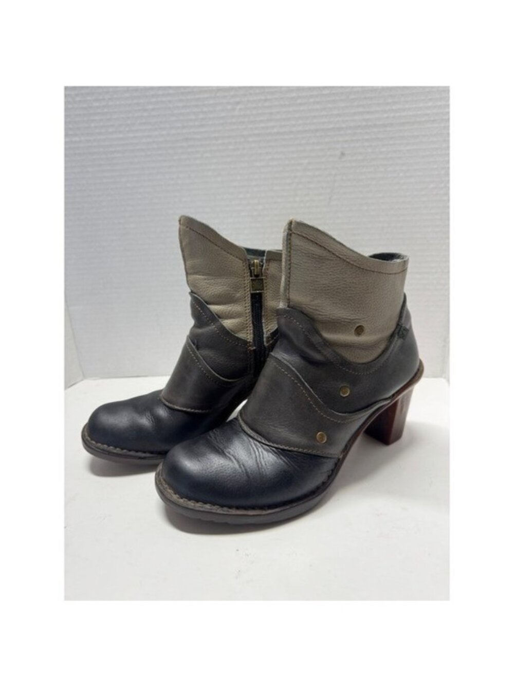 El Naturalista 504 Tri-Tone Leather Ankle Boots Brown Black Taupe Size 37 6.5